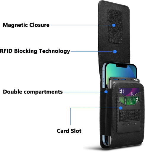 Samsung, Motorola, iPhone 15 Phone Holster - Large Nylon Belt Holster for EDC, Tactical Cases, Work, Hiking, Camping.