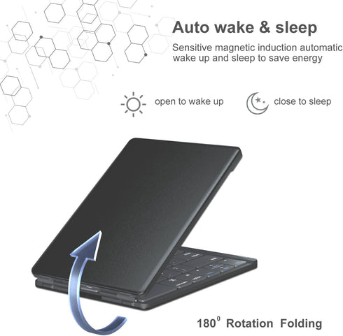 Foldable Bluetooth Keyboard, Portable Wireless Keyboard with Rechargeable Full Size Ultra Slim Folding for iOS Android