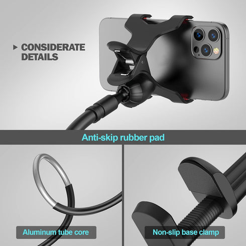 Gooseneck Phone Holder for Bed, Flexible Lazy Arm Mount 360 Adjustable Mobile Phone Clamp Bracket Stand for iPhone 12