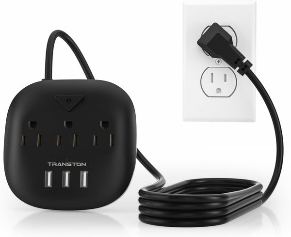 Power Strip with 3 Outlets and 3 USB Ports, Desktop Charging Station with 5 ft Extension Cord - Black