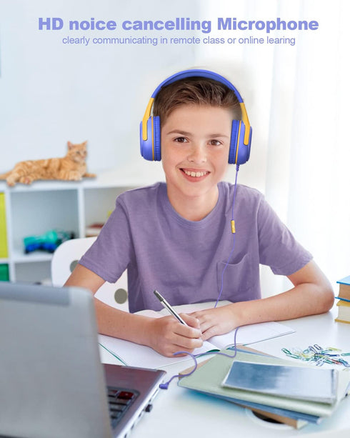 Kids Headphones Wired with Microphone for iPad, Computer, Laptop, Volume Limit, Foldable Over Ear Headset for School,