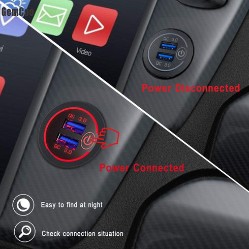 Quick Charge 3.0 Dual USB Car Charger Socket with Touch Switch 12V/24V 36W for Marine, Boat, Motorcycle, Truck, Golf