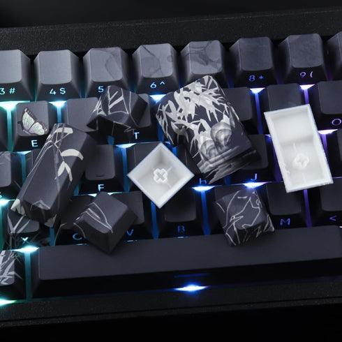 Tsungup PBT Keycaps - Side Printed 135 Keys Bamboo Sea Custom Keycaps, Gradient Grey Shine Through for Cherry MX