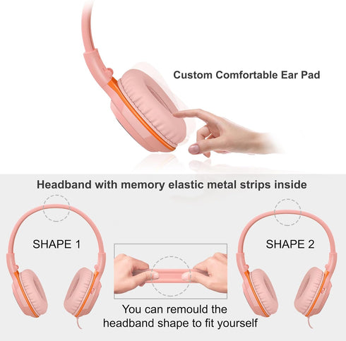 SIMOLIO Kids Headphones for Girls with MIC - Safe Volume Limiter 85dB/94dB/104dB, Foldable Sturdy & Lightweight Headset