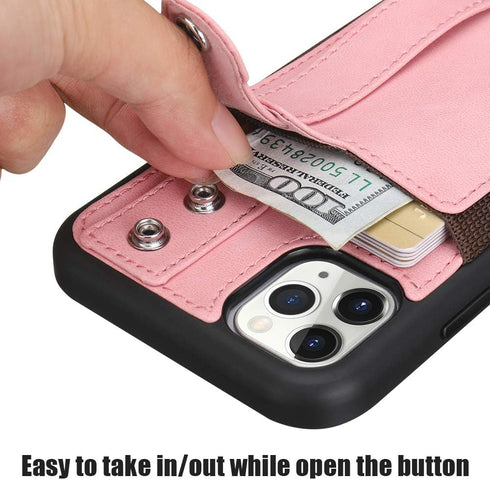 TOOVREN Phone Cover for iPhone 11 Pro Max, Wallet Case with Card Holder, PU Leather Kickstand, Pink