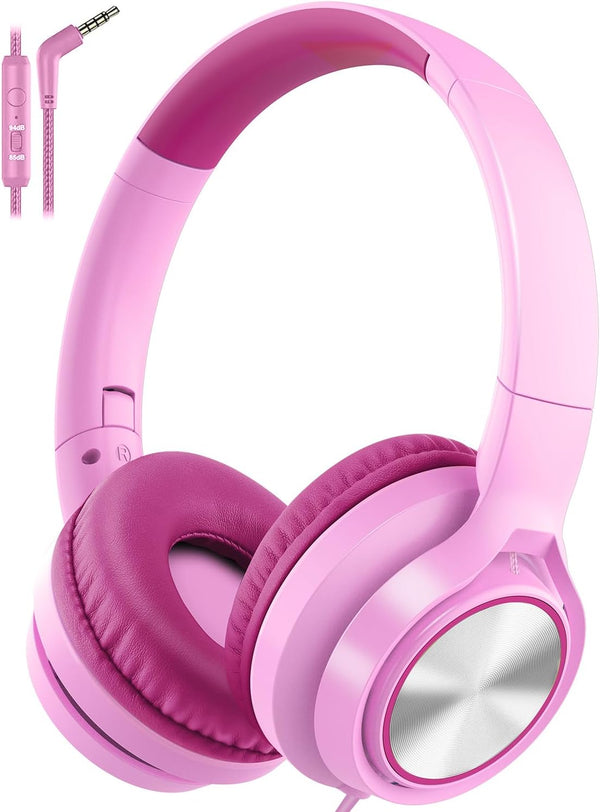 Kids Headphones with Microphone, Wired Over Ear Headsets, Limited Volume 85dB/94dB for Online School/Travel