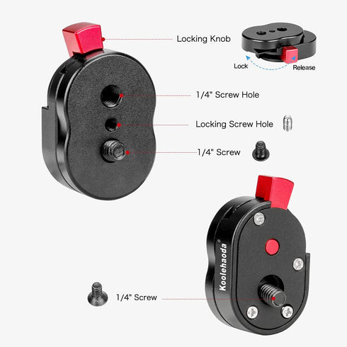 Koolehaoda Mini Quick Release Plate System with 1/4" Screw for Tripod, Gimbal, Monopods, Video Monitors, Magic Arm