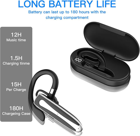 Bluetooth Headset for Cell Phone, Wireless Bluetooth 5.1 Earpiece, Hands-Free Earphones with Charging Case for Office