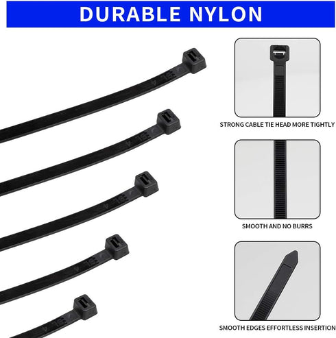 200 Pack Bulk KOOWIN Medium Nylon Plastic Cable Zip Ties, 8 inch Wire Wraps in Black