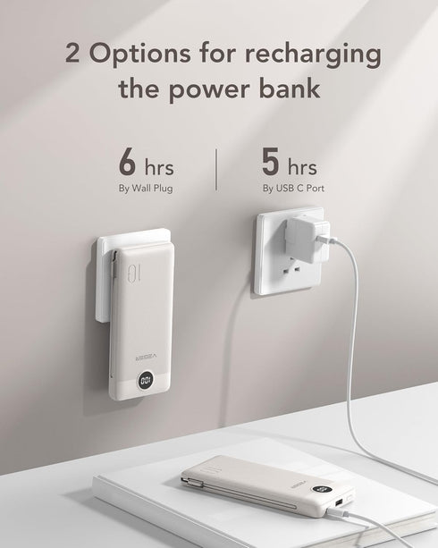 VEGER Portable Charger for iPhone, 10000mAh Slim Fast Charging USB C Power Bank with Built-in Cables