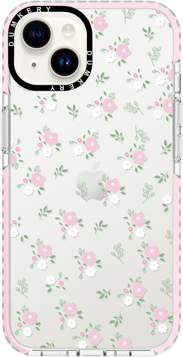 Dumkery Cute Clear Pink Flowers Phone Case Compatible with iPhone 14 Plus, Floral