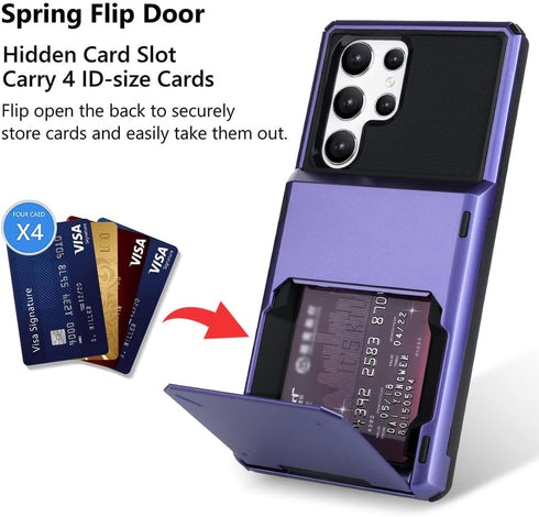 Samsung Galaxy S22 Ultra Wallet Case, Purple Shockproof Cover with 4-Card Holder Slot, Heavy Duty Protection