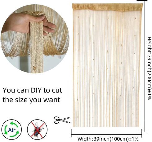 Decorative Door String Curtain Wall Panel, Fringe Window Room Divider for Wedding and Home Decoration, Champagne