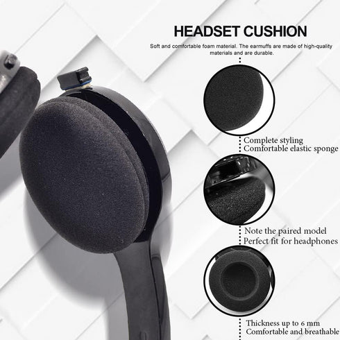 10 Pairs Replacement Foam Ear Pud Earpads, 60mm/2.4" for Logitech H600, H330, H340, Sony MDR-G45LP, Jensen JHH110, Black
