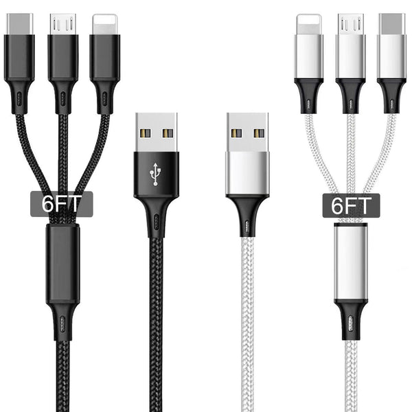 Multi USB Charging Cable 3A, (2Pack 6.6FT) 3 in 1 Fast Charger Cord with Dual Phone/Type C/Micro USB Port Adapter