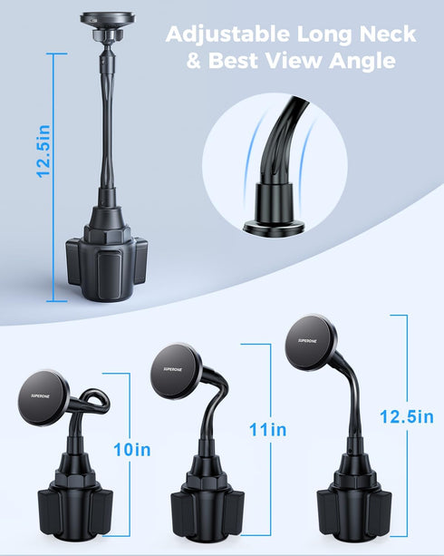 SUPERONE 2024 Newest MagSafe Cup Holder Charger, MagSafe Car Mount Charger 15W Fast Charging with Adjustable Gooseneck