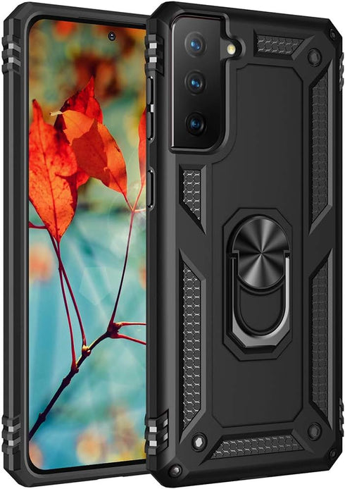Military Grade Drop Impact Case for Samsung Galaxy S21 Plus, 360 Metal Rotating Ring Kickstand Holder, Armor Heavy Duty