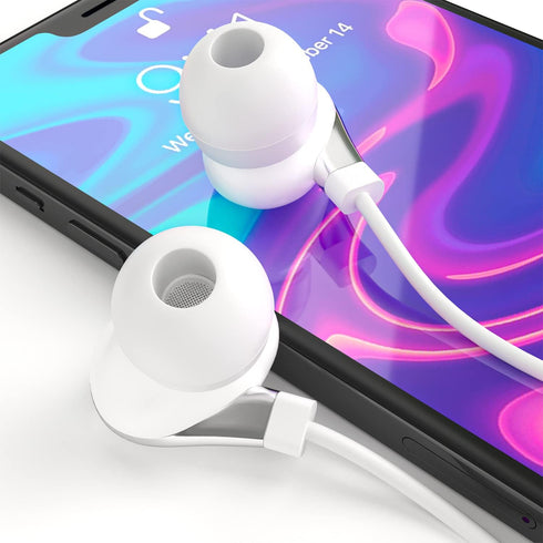Earbud Headphones with Built-in Microphone & Volume Control, 3.5mm Jack Earphones for iPhone/iPod/iPad/MP3 (White)