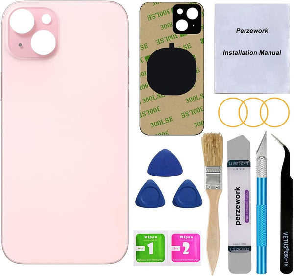 OEM Back Glass Replacement for iPhone 15 6.1-inches with Repairing Tool Kit (Pink)