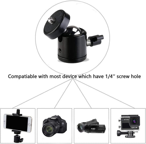 Universal 1/4" Swivel Mini Ball Head Screw Tripod Mount (2 Pack), EszkozTA 360 Degree Rotating Mount Base Adapter for