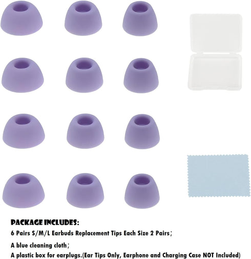 Purple Earbud Tips 6 Pairs S/M/L Earbud Covers Rubber Replacement Earbud Tips Ear Bud Replacement Pieces Silicone Compatible with Samsung Galaxy Buds 2 Pro Headphones Fit in Charge Case