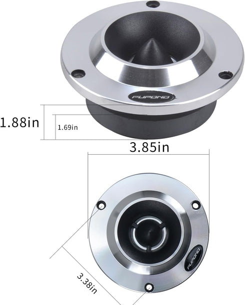 4'' 300watts 4 Ohm Ferrite Tweeters for Car Audio, Pair of Titanium Film Aluminium Panel Bullet Speakers