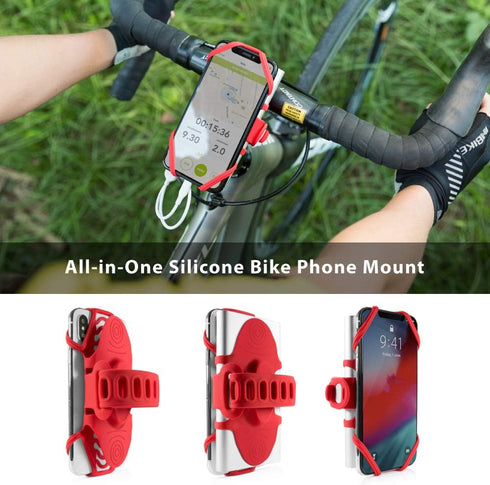 BONE Bike Tie Pro Pack 1, Bike Cell Phone + Charger Mount for Stem, Universal Silicone Holder (Red)