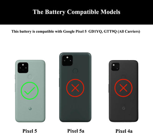 Google Pixel 5 Battery Replacement Kit with Repair Tools and User Manual, Model GD1YQ, GTT9Q
