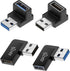 90 Degree USB 3.0 Male to Female Adapter, 4 Pack Up and Down & Left and Right Angle USB A Extender Connector
