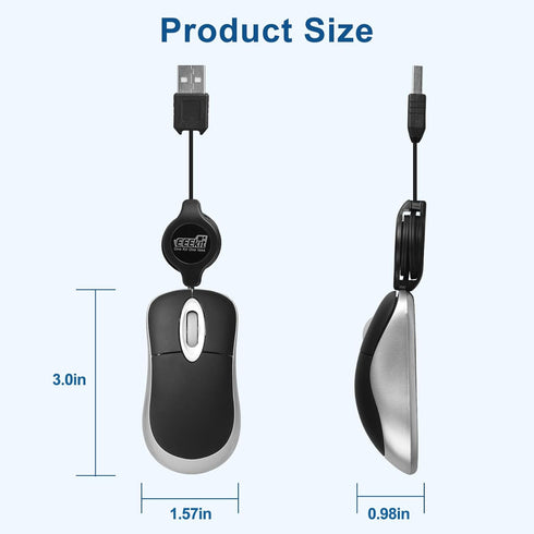 EEEKit Ultra Compact Black 3-Button USB Mouse, 3 x 1.57 x 0.98 in