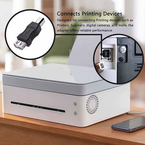 Herfair (2Pack, Printer to USB Adapter USB Type B Male to USB-A Female Converter for HP/Canon/Dell/Epson/Lexmark/Xerox
