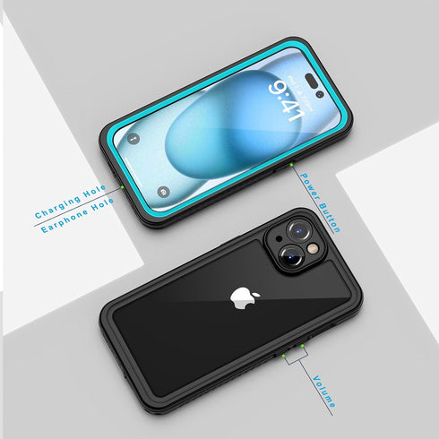 Lanhiem iPhone 15 Case, IP68 Waterproof Dustproof Shockproof with Built-in Screen Protector, Heavy Duty Rugged Cover,