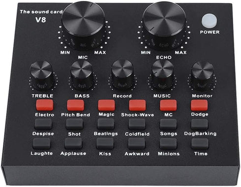 ZHANGLI V8 External Sound Card, USB Live External Sound Mixer Board, Voice Changer Sound Card with Multiple Sound