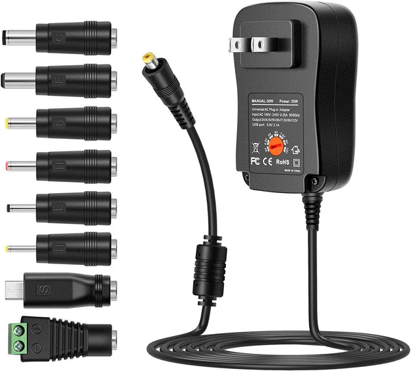 ZOZO 30W Universal AC Adapter with USB Port and 8 Tips, Adjustable Voltage