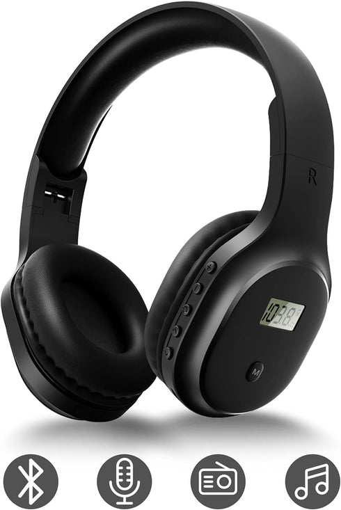Wireless Headphones with FM Radio and Bluetooth 5.0, Rechargeable Portable Headset for Jogging, Cycling