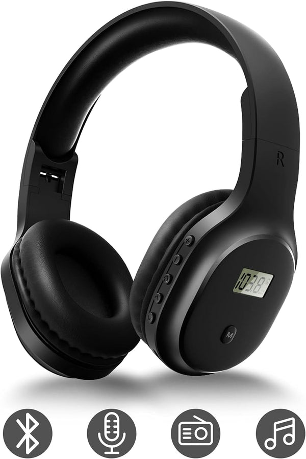 Wireless Headphones with FM Radio and Bluetooth 5.0, Rechargeable Portable Headset for Jogging, Cycling
