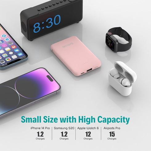 Smallest Portable Charger with Built-in Cables, 6000mAh Ultra Slim Power Bank, Mini High Speed External Battery for