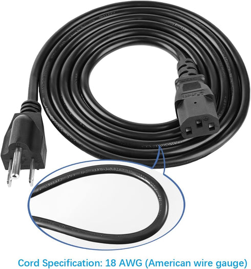 10FT Power Cord for Samsung LG Plasma Sanyo Philips Panasonic TV, 3 Prong Computer Power Cable