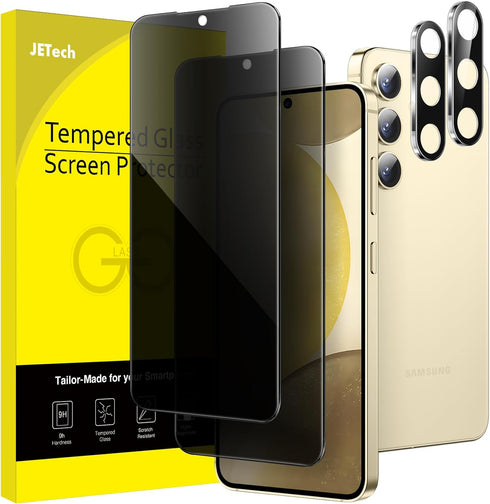 JETech 2-Pack Privacy Screen Protector for Samsung Galaxy S24 5G 6.2" with Camera Lens Protector, Anti-Spy Glass Film.