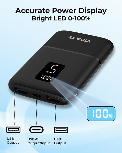 Vida IT 2-Pack Small Power Bank, 5000mAh USB Battery Pack for Heated Clothing Vest Jacket, Portable Phone Charger for