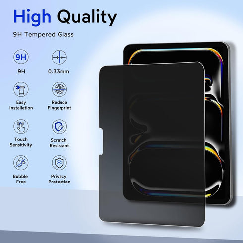 MOBDIK Privacy Screen Protector for iPad Pro 11 Inch 2024 M4, Anti Spy, 9H Tempered Glass, EZ Kit 1 Pack