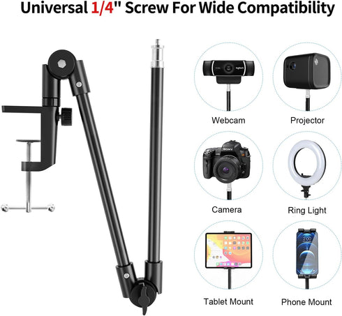 KDD 27in 4.7"-12.9" 12.9 Tablet Stand Holder, Adjustment iPad Phone Mount, Long Arm Webcam Stand Projector Camera Mount