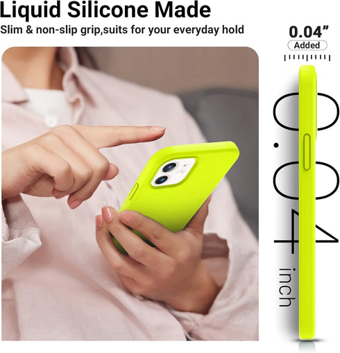 AOTESIER iPhone 12 & 12 Pro Case, Fluorescent Yellow, Silky Touch Premium Soft Liquid Silicone Anti-Fingerprint Cover