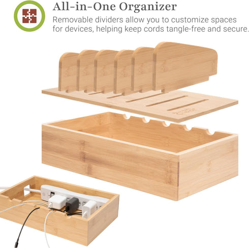 Prosumer's Choice 5-Port Wooden Charging Station Organizer - Base for Phones, Tablets and Laptops - Multi-Device