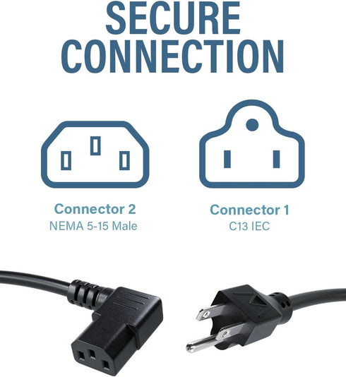 C2G 6FT 90 (24240) Premium Degree Replacement AC Power Cord - Durable Power Cable for TV, Computer, Monitor, Appliance