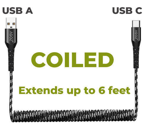AGOZ Braided Type C Fast Charger Data Sync Cable for ZTE Grand X MAX 2, ZMAX PRO, Axon M, Coiled