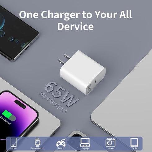 USB C Charger Block CALCINI 3 Pack GAN 65W PD Compact Fast Wall Charger for MacBook, Galaxy, iPad, Phone