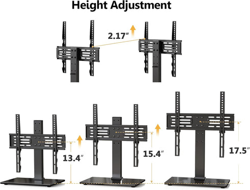 FITUEYES 27-55 inch Universal TV Mount Stand Table Top TV Stand for TVS Height Adjustable TV Stand Mount, Glass Base