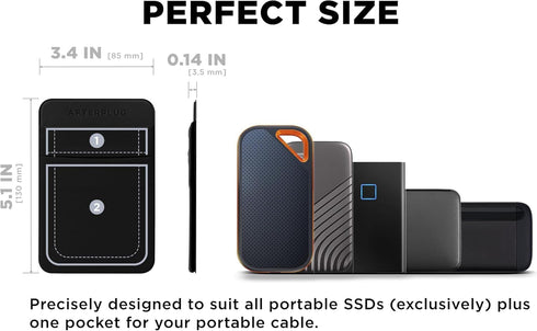 2-Pocket Adhesive Hard Drive Holder for Laptop, Stick-On Pocket Pouch for External Portable SSD, HDD, Slim Mouse