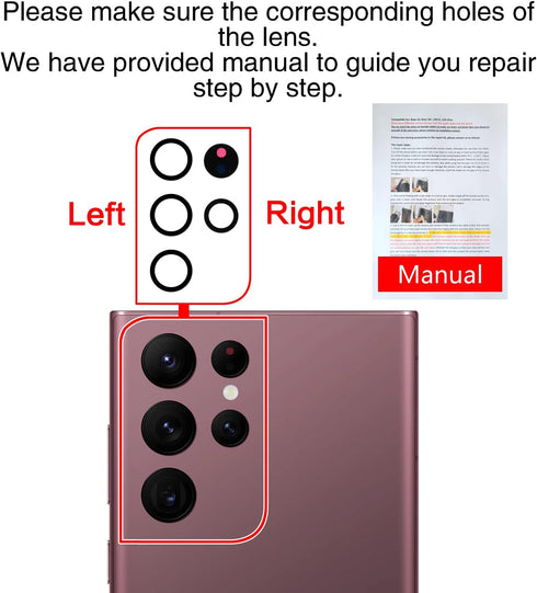 2PCS ASDAWN Galaxy S22 Ultra Back Camera Lens Glass Replacement, Repair Kit with Free Lens Film
